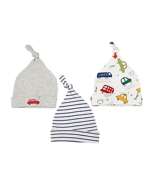 Baby Moo Pack Of 3 Striped Caps - Blue