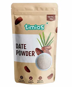 Timios Organic Date Powder Used as Natural Sweetner Filled with essential Vitamins and Minerals Rich in Fibre For Kids Expecting Mothers and Adults - 100g