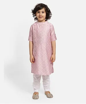 Piccolo Half Sleeves Self Design Kurta With Pajama - Pink