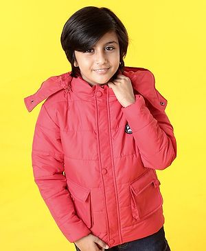 Pine Kids Full Sleeves Jackets with Detachable Hoodie - Red