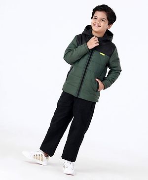 Pine Kids Full Sleeves Hooded Jacket - Olive Green