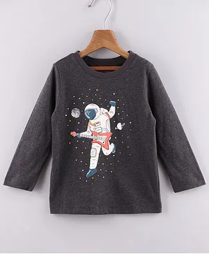 Beebay Full Sleeves Astronaut Space Print Graphic T-Shirt - Dark Grey