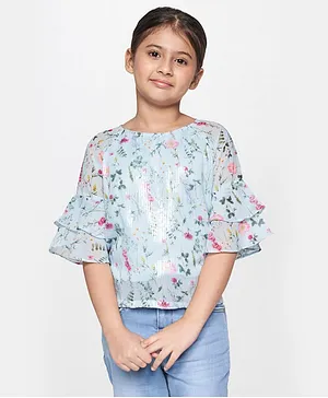 AND Girl Half Sleeves Floral Print Top - Blue