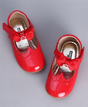 Cute Walk by Babyhug Party Wear Belly Shoes Bow Appliques - Red