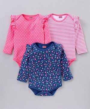 Babyhug Full Sleeves Onesie Pack Of 3 - Multicolour