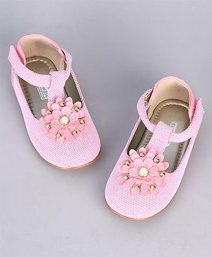 Cute Walk by Babyhug Party Wear Belly Shoes Floral Appliques - Pink