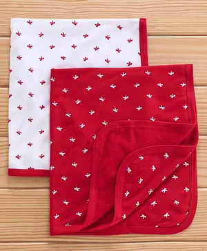 Babyhug Towel Set White & Red - Pack of 2 