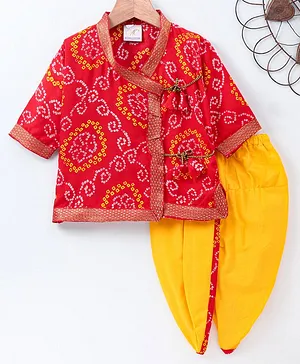 Nitara Couture Full Sleeves Bandhani Kurta & Dhoti - Red Yellow