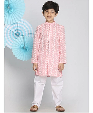 Vastramay Full Sleeves Chikankari Work Kurta With Pajama - Pink