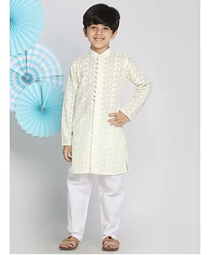 Vastramay Full Sleeves Chikankari Work Kurta With Pajama - White