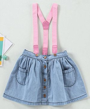 Babyhug Mid Thigh Pleated Skirt with Suspenders - Blue