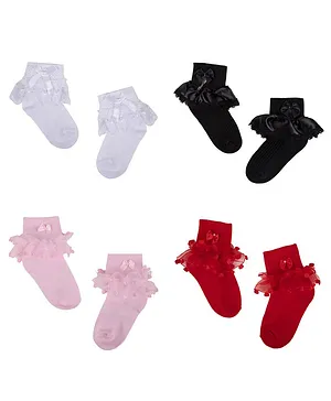 NEXT2SKIN Frill 4 Pairs Of Netted Socks - White Black Red Pink