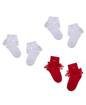 NEXT2SKIN Frill 3 Pairs Of Netted Socks - White Red