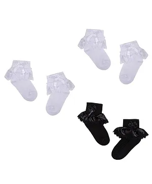 NEXT2SKIN Frill 3 Pairs Of Socks - White Black
