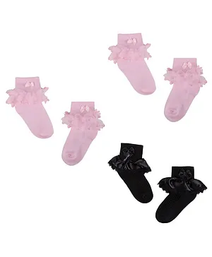 NEXT2SKIN Frill 3 Pairs Of Socks - Pink Black