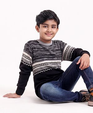Pine Kids Full Sleeves Medium Winter Color Block Pullovers - Grey