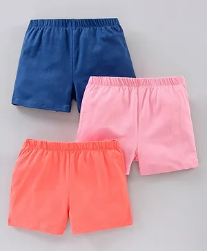 Pine Kids Cotton Anti Bacterial & Biowashed Shorts Pack of 3 - Blue Pink Peach