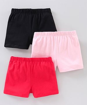 Pine Kids Cotton Anti Bacterial & Biowashed Shorts Pack of 3 - Black Pink Peach