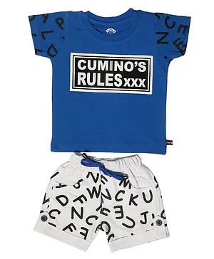 Kooka Kids Half Sleeves Text Print Tee With Shorts - Blue