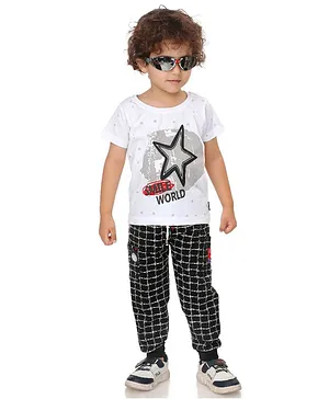 Kooka Kids Half Sleeves Star Print Tee With Pants - White