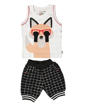 Kooka Kids Sleeveless Fox Design Tee With Checked Shorts - White