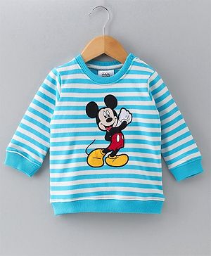Babyhug Full Sleeves Sweatshirt Mickey Mouse Print  - White Stripes