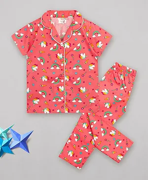 Sheer Love Unicorn Printed Half Sleeves Night Suit - Peach