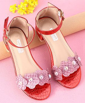 Cute Walk by Babyhug Party Wear Sandals Floral Applique - Red