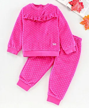 Babyhug Full Sleeves Top & Bottom Polka Dot Print - Pink