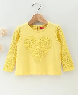 Babyhug Winter Wear Full Sleeves Top Heart Lace Detailing - Yellow