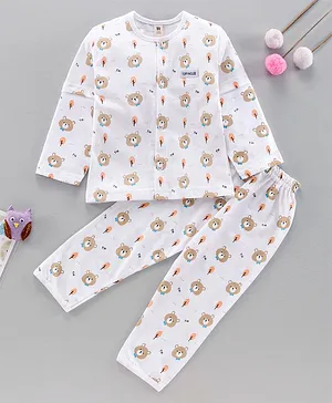 ToffyHouse Bear Print Full Sleeves Pyjama Set - White