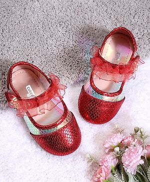 Cute Walk by Babyhug Party Wear Ballerinas Ruffle Detailing  - Red
