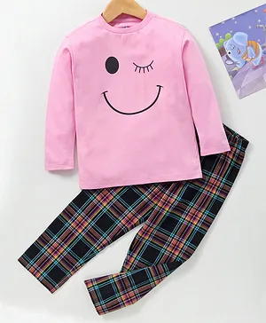Ventra Full Sleeves Smiley Print Night Suit - Pink