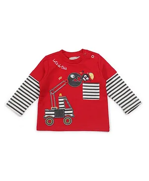 Chicco Long Sleeve T-Shirt With Contrast Sleeves And A Construction Design - Medium Red (9 to 12 Months)