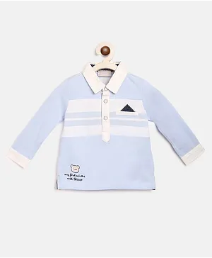 Chicco Full Sleeves Striped Polo T-Shirt - Sky Blue