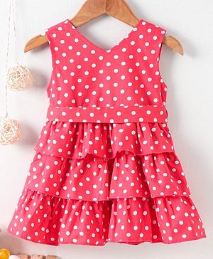 Babyhug Sleeveless Frock Polka Dot Print - Red