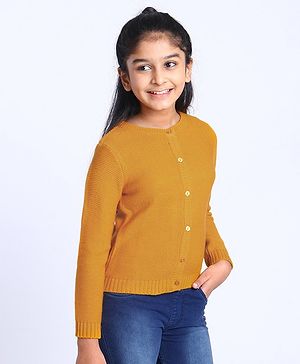 Pine Kids Full Sleeves Front Open Sweater - Yellow