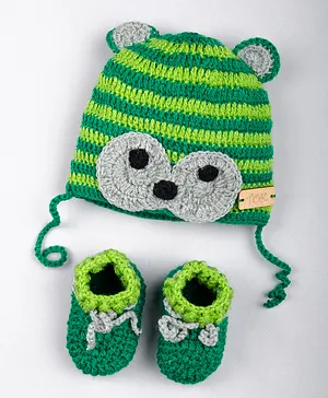 The Original Knit Handmade Ears Applique Cap With Booties - Green