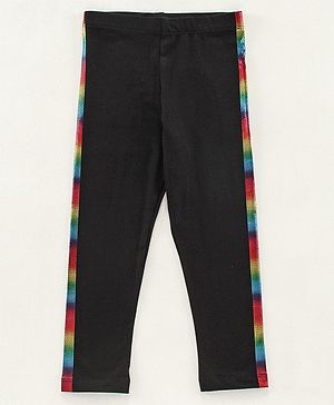 Pine Kids Full Length Organic Cotton Bio Wash Leggings Circular Print - Black