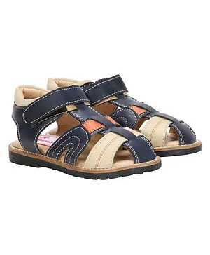 Buckled Up Striped Velcro Closure Sandals - Blue