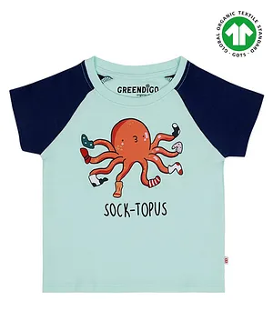 GREENDiGO 100% Organic Cotton Half Sleeves Octopus Print Tee  - Blue