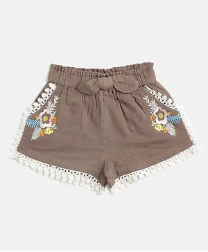 Kids On Board Flower Embroidered Shorts - Brown