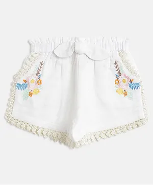 Kids On Board Flower Embroidered Shorts - White
