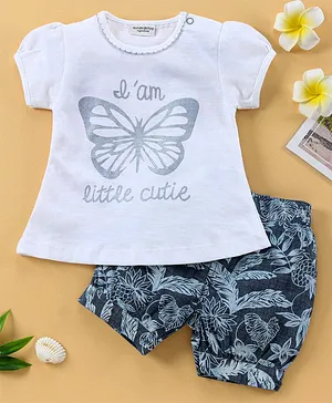 Wonderchild Short Sleeves Butterfly Print Top With Shorts - Off White