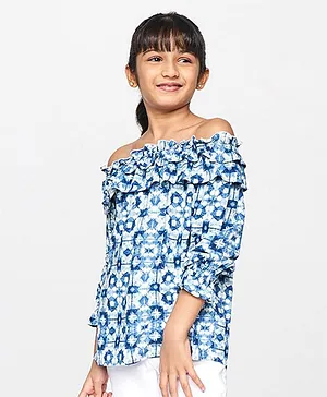 Global Desi Girl Full Sleeves Geometric Print Top - Blue