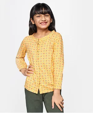 Global Desi Girl Full Sleeves Geometric Print Top - Yellow