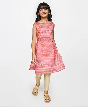 Global Desi Sleeveless Motifs Kurta With Leggings - Pink