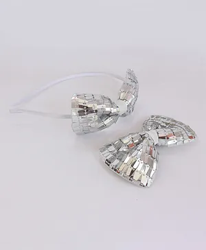 Milyra Sequined Bow Hair Band With Hair Clip Combo - Silver