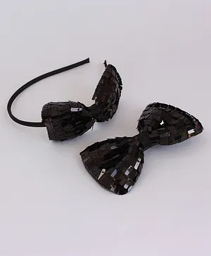 Milyra Sequined Bow Hair Band With Hair Clip Combo - Black