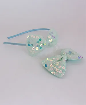 Milyra Sequined Bow Hair Clip With Hair Band - Blue